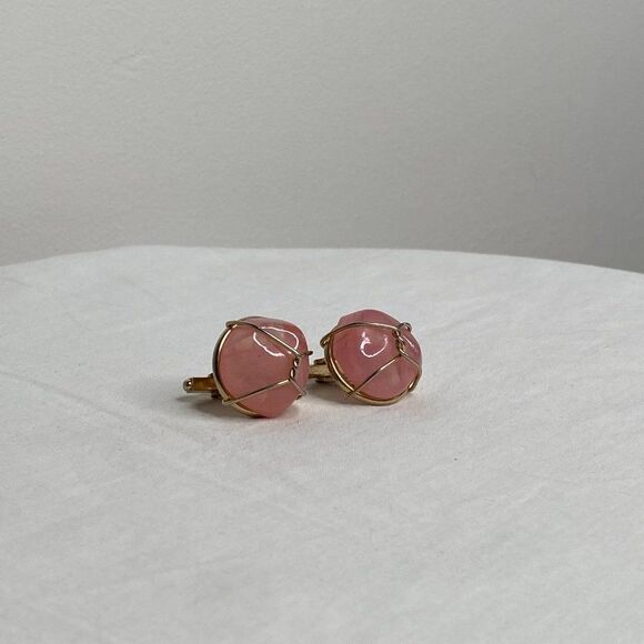 VINTAGE Pink & Gold Crystal Cufflinks - Picture 4 of 4